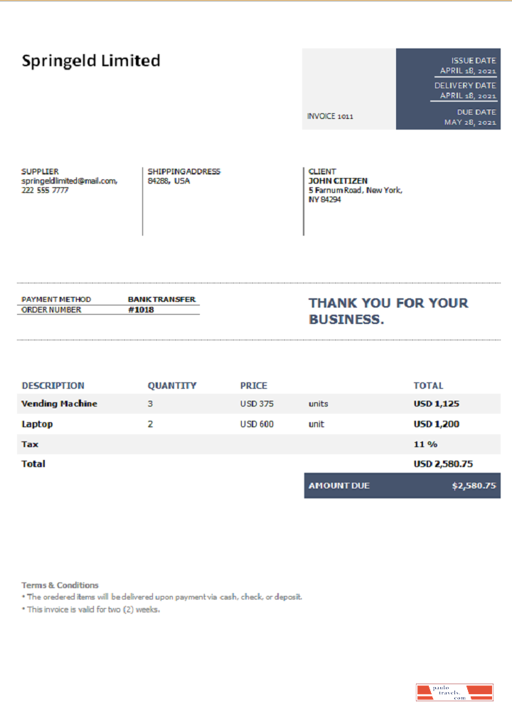 USA Springeld Limited invoice PSD template